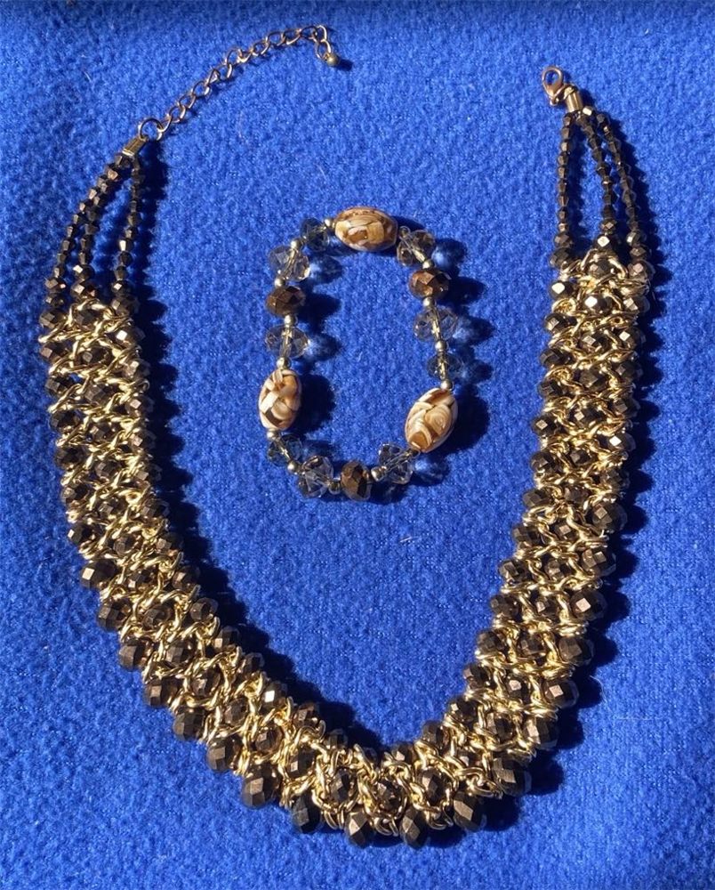 Parure « Bronze d'automne » — collier plastron + bracelet