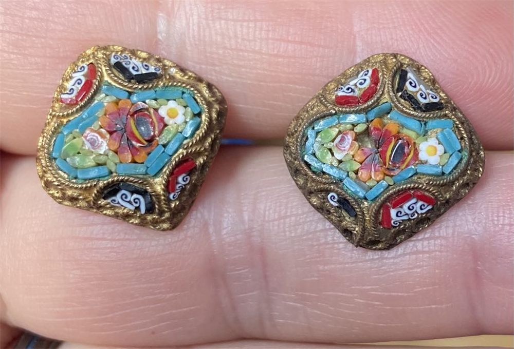 Boucles « Mosaïque de Florence » — micro-mosaïque italienne
