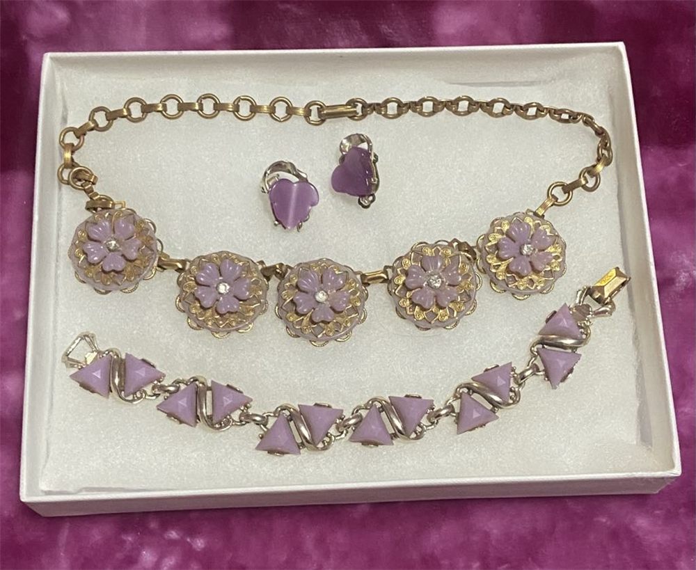Parure « Glycine » — collier, bracelet & boucles