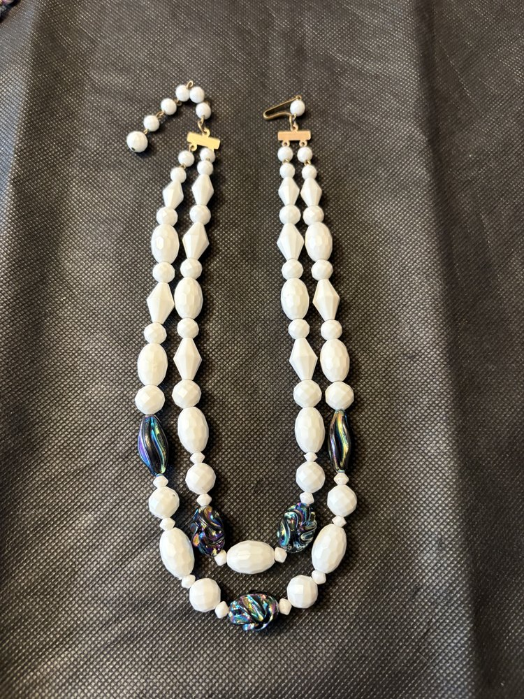 Collier « Millefiori » — deux rangs, verre de Venise & perles d'os