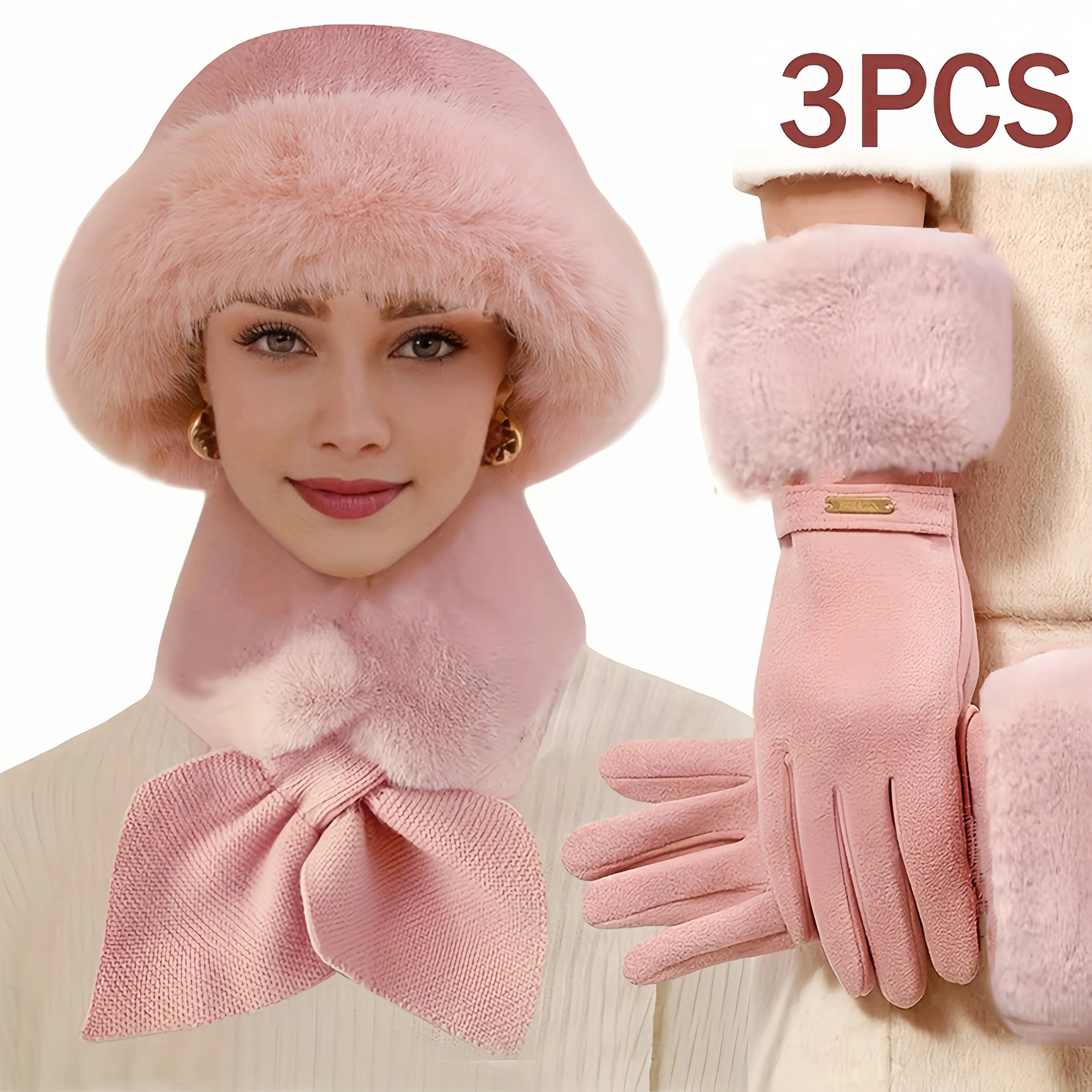 Ensemble d'hiver 3 pièces — tuque, écharpe & gants tactiles